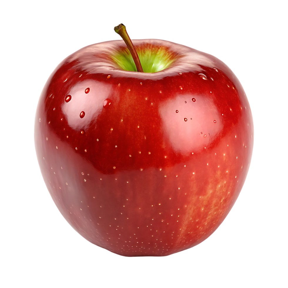 Single red apple with water droplets, isolated png