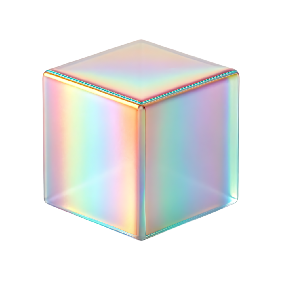 Holographic iridescent cube, 3D render png