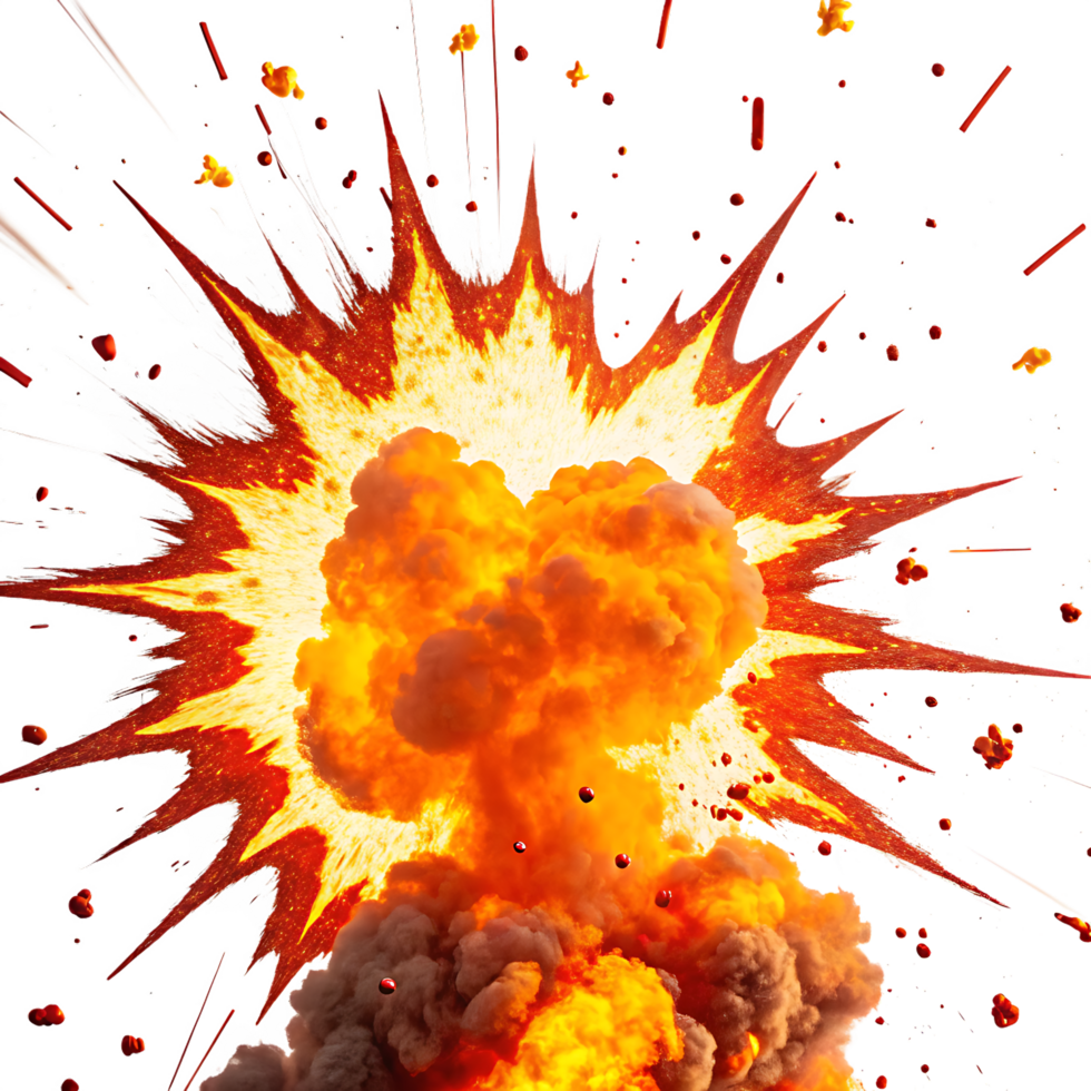 Fiery explosion with smoke and debris. png