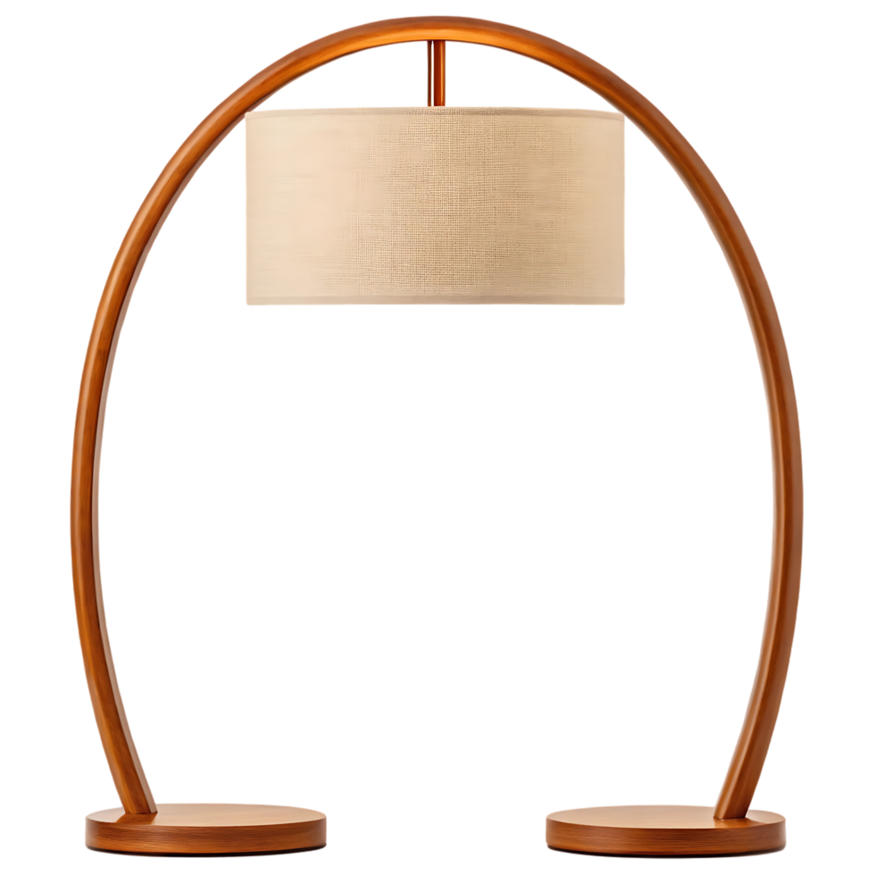 Elegant arc table lamp with beige shade. png