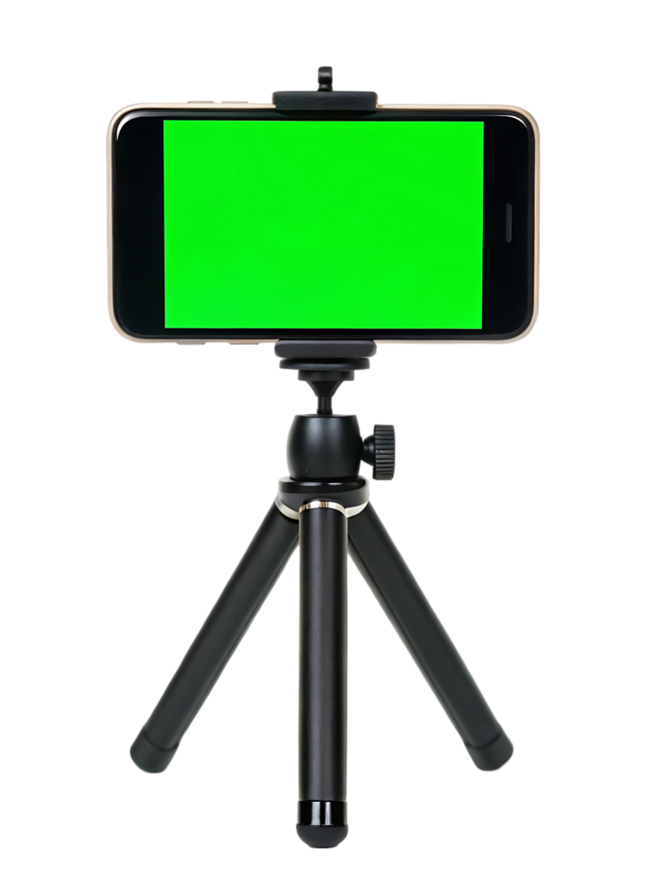 Smartphone on tripod with green screen. png