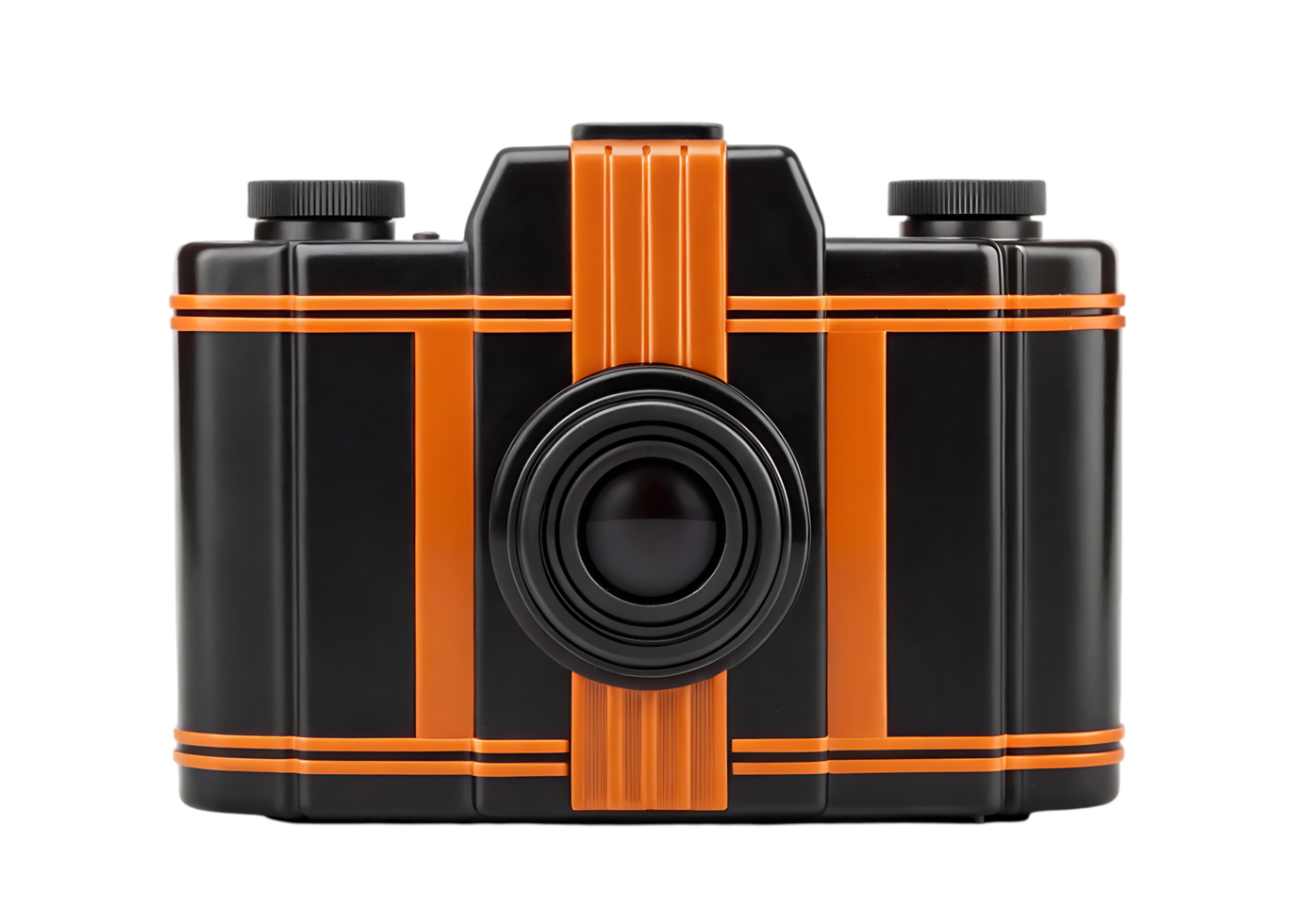 Vintage style camera, black and orange. png