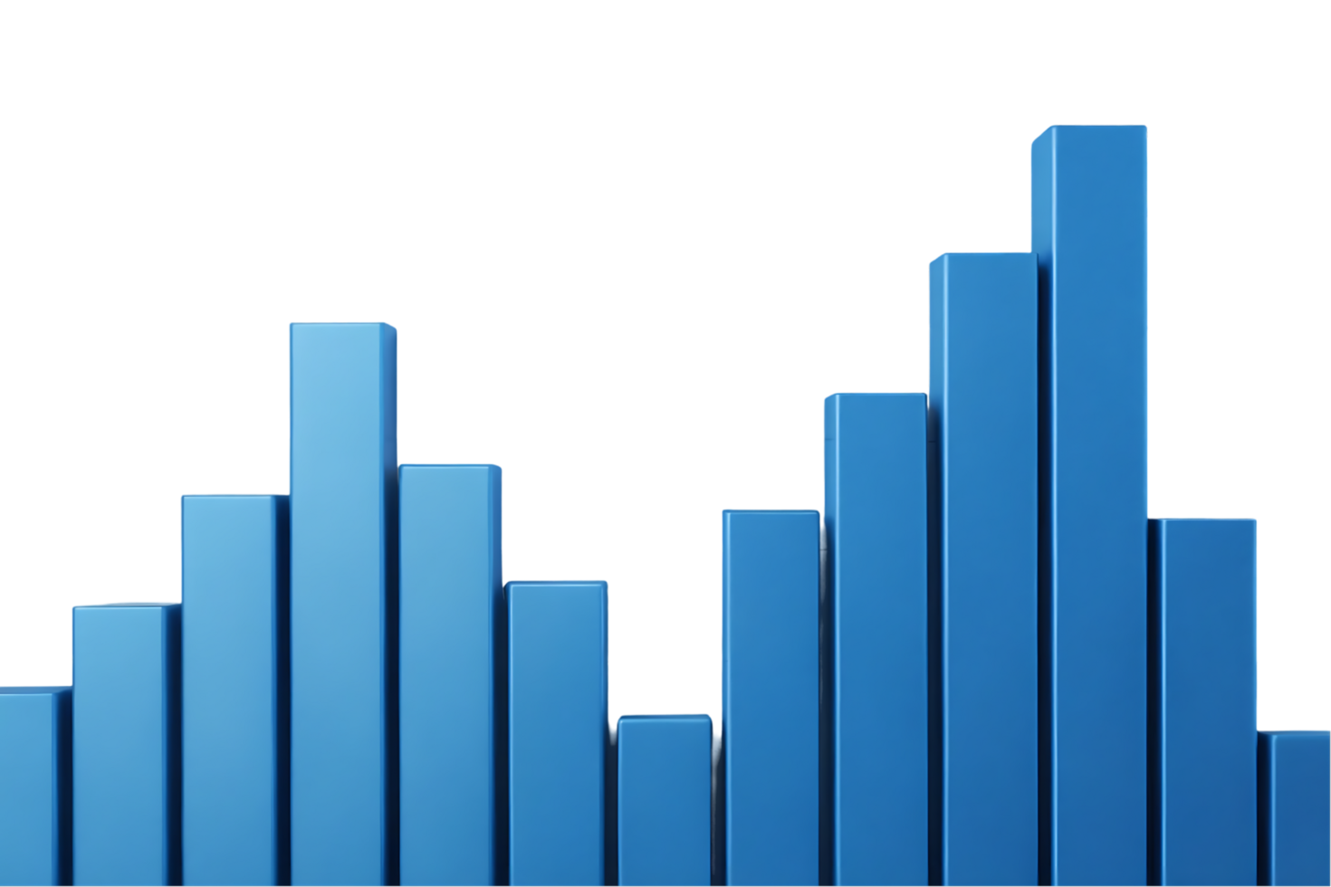 Abstract 3D blue bar graph, representing growth, data, or statistics. png