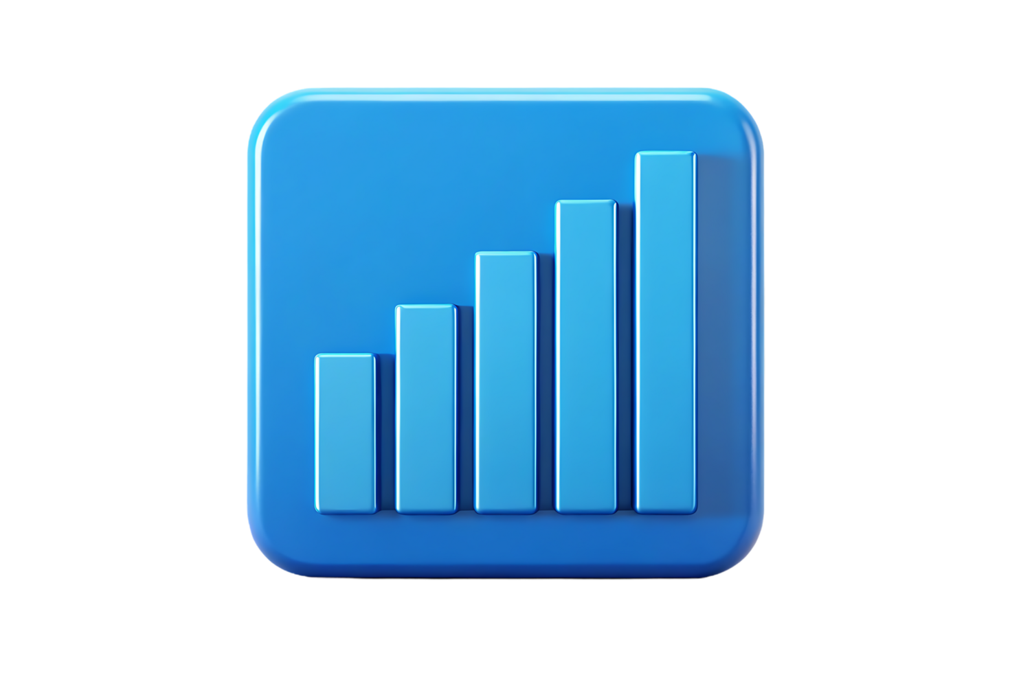 Blue 3D bar graph icon showing growth. png