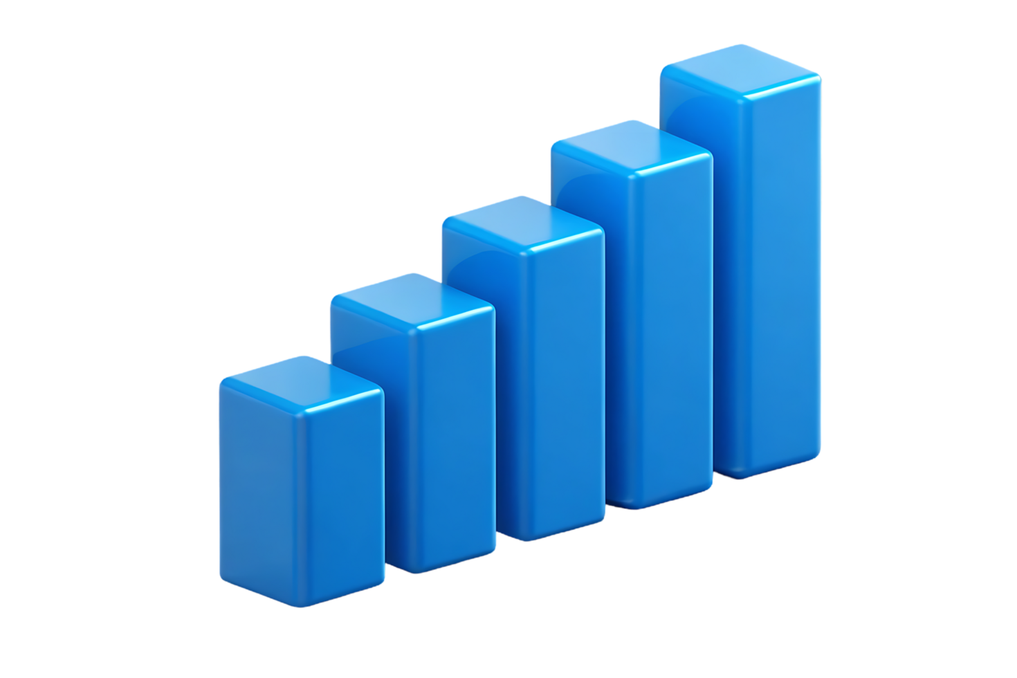 3D blue bar graph showing growth and progress. png