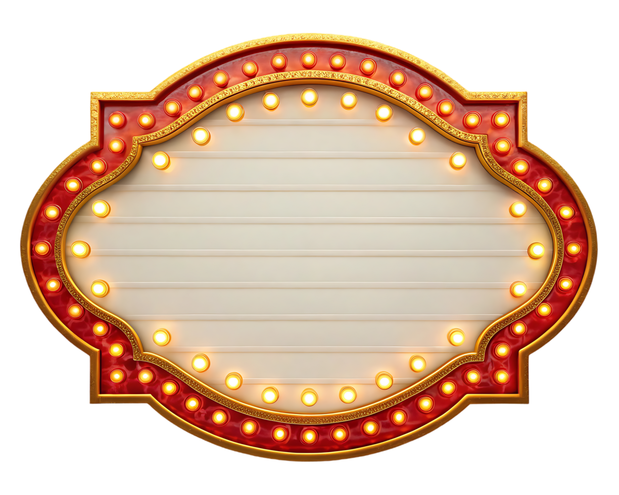 Vintage marquee sign with glowing lights, blank space for text. png