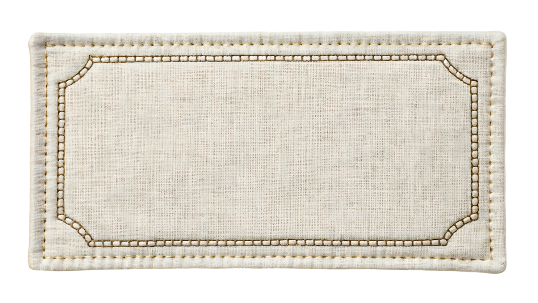 Blank beige linen label with stitched border png