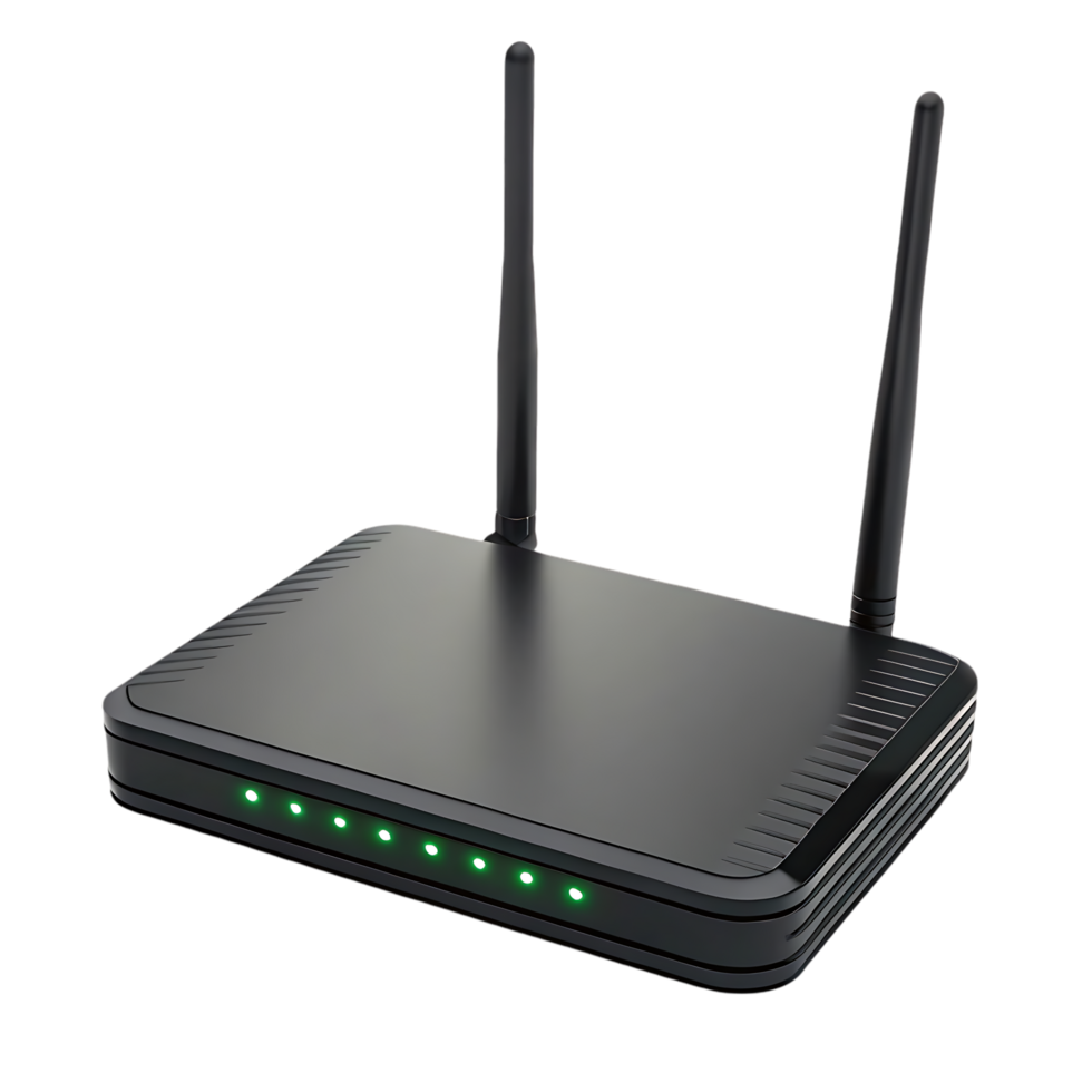 Modern Wi Fi router with antennas. png