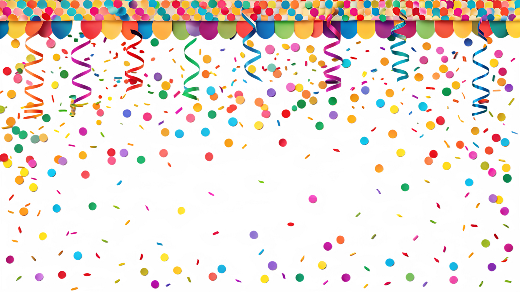 Colorful confetti and streamers falling on black background png