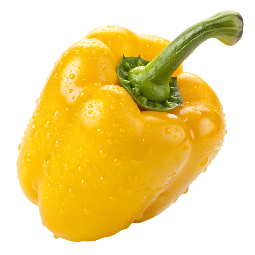 Fresh yellow bell pepper with water droplets png