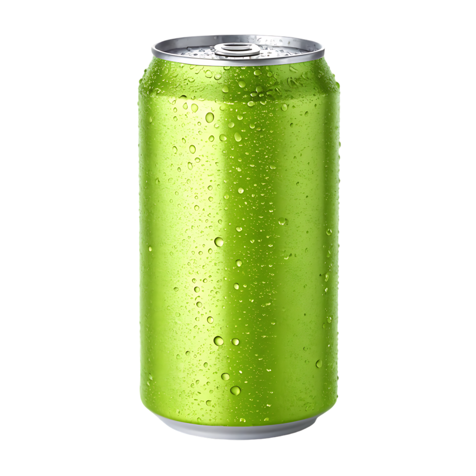 Refreshing green aluminum can with condensation. png