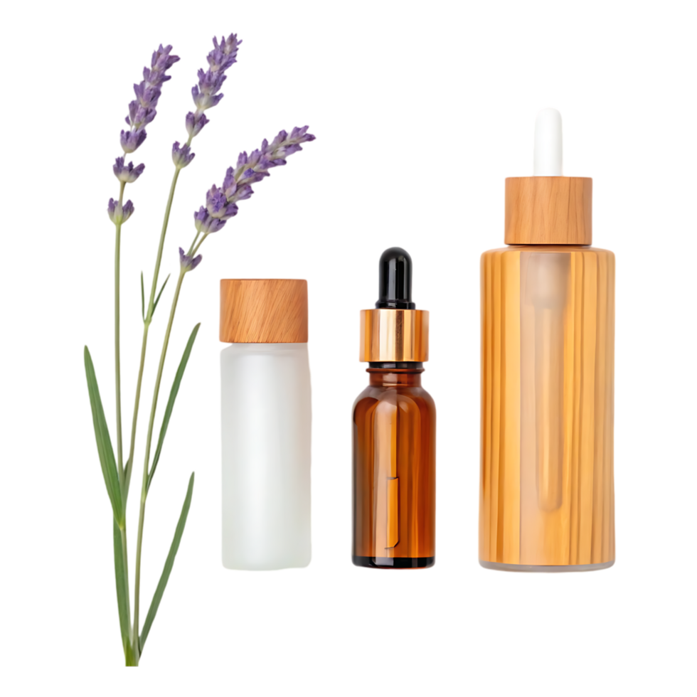 Essential oils and lavender flowers. png