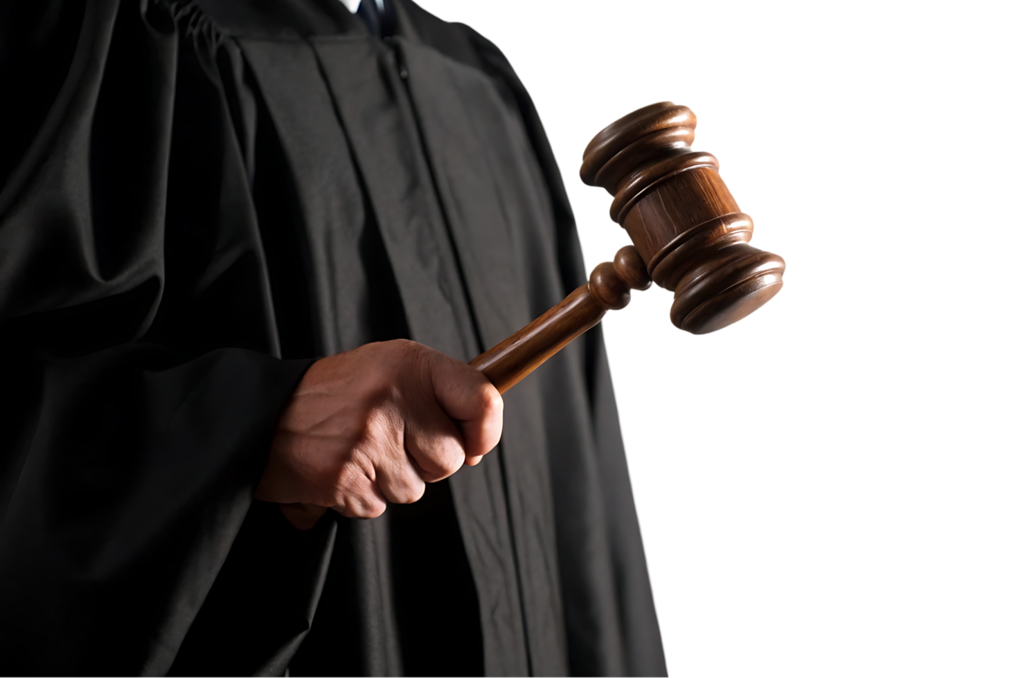 Judge holding a gavel in court. png
