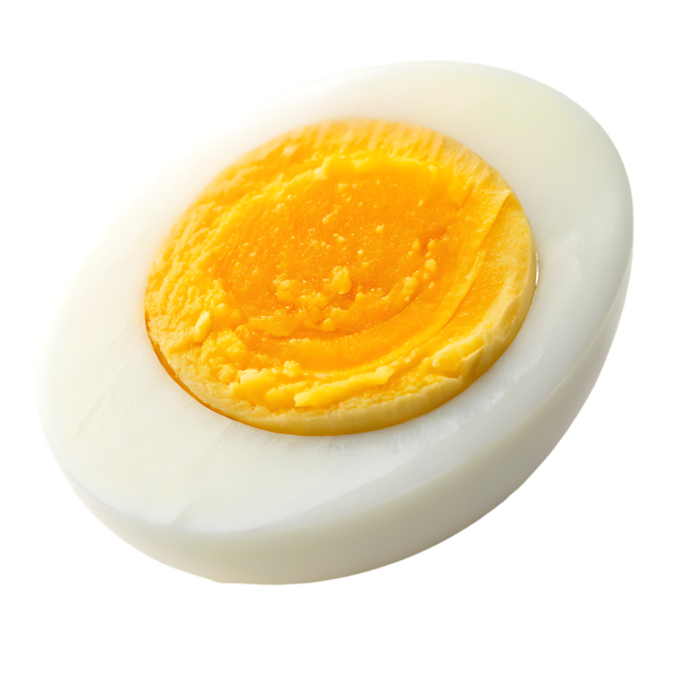 Close up of a halved hard boiled egg. png