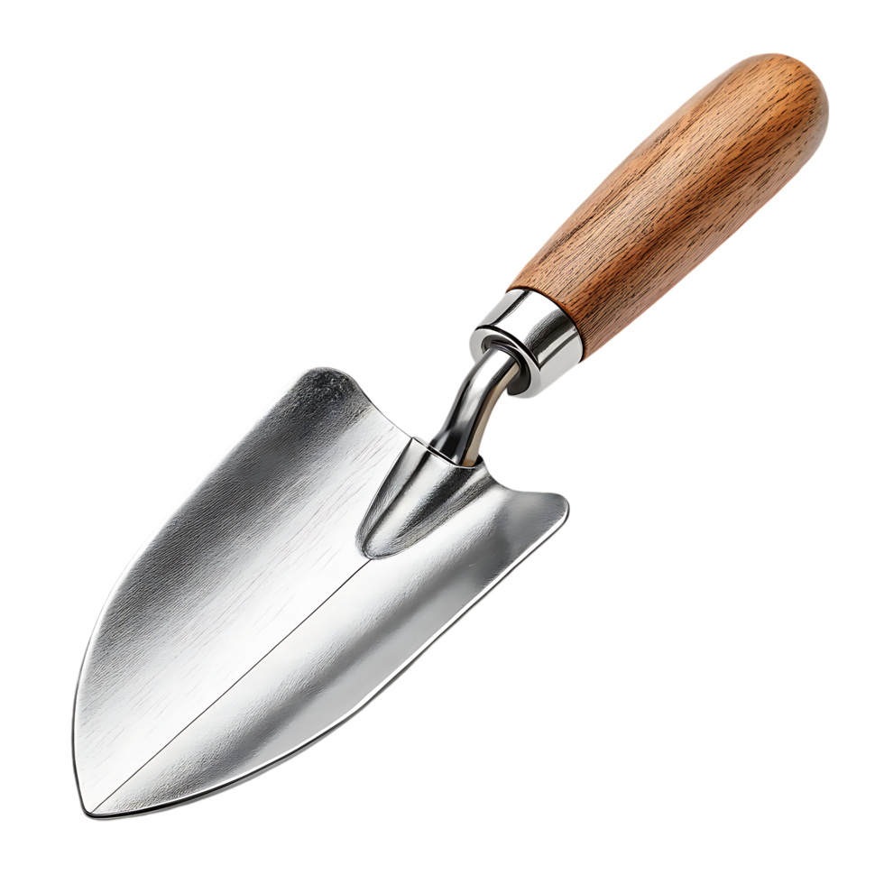 Small garden trowel with wooden handle. png