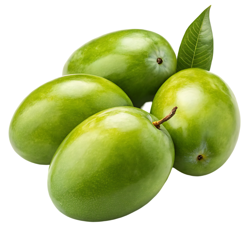 Fresh green mangoes with leaves png
