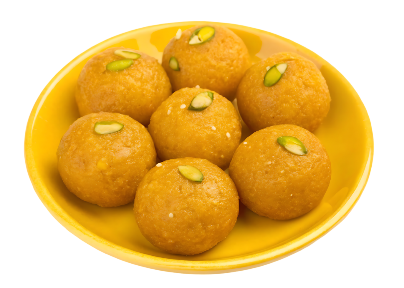 Delicious Motichoor Ladoo sweets on yellow plate png
