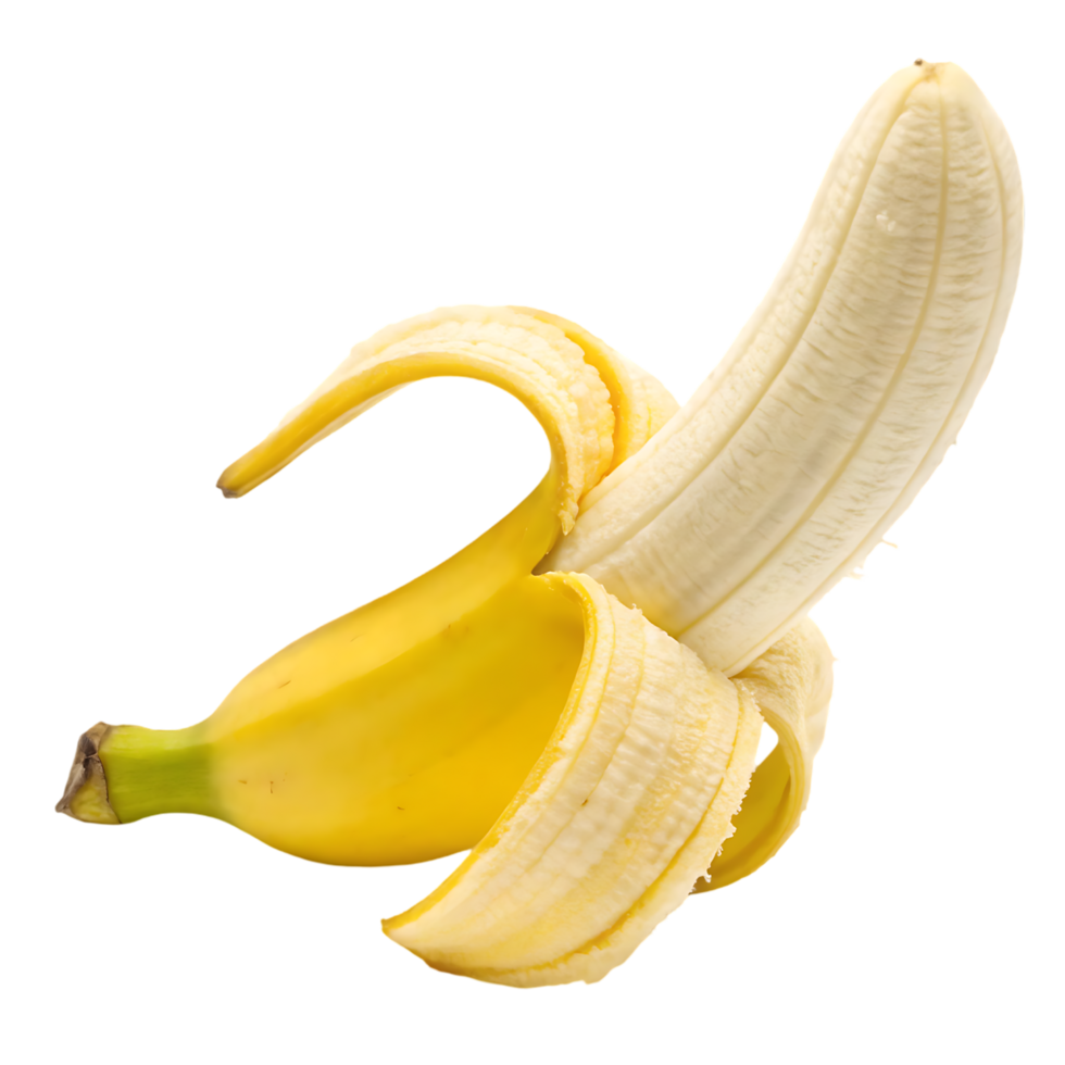 Partially peeled ripe yellow banana isolated on black background png