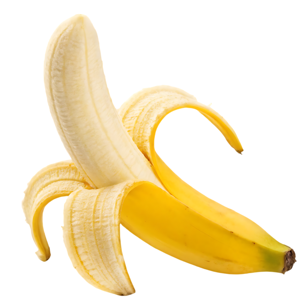 Partially peeled ripe banana isolated on black background png
