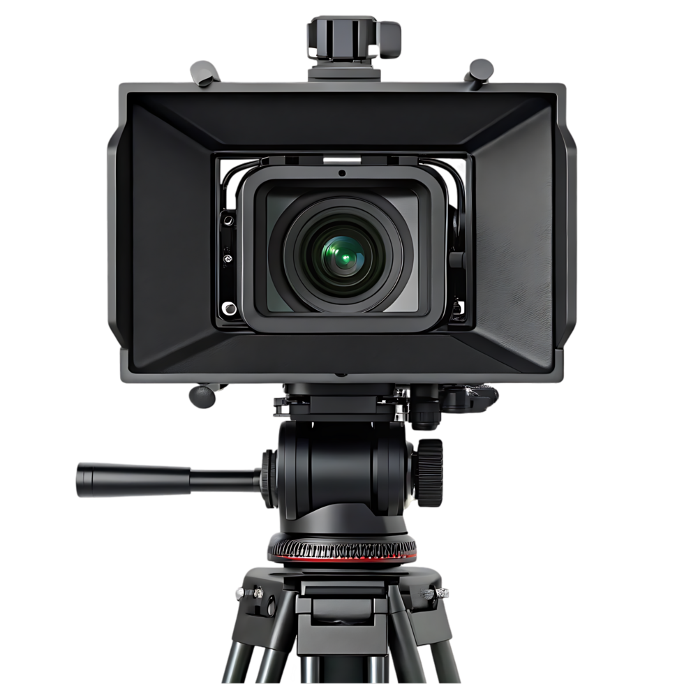 Professional camera on tripod, ready to film. png