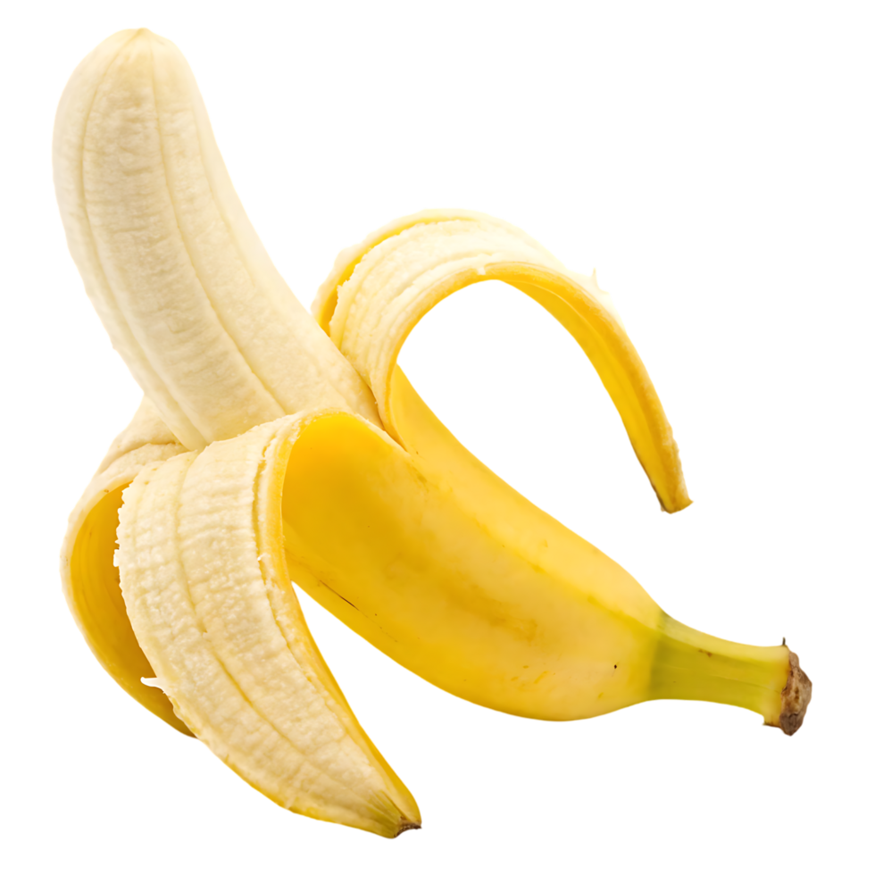 A single, ripe banana, peeled partially. png