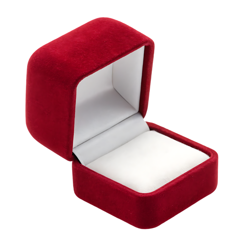 Empty red velvet ring box, isolated on black background. png