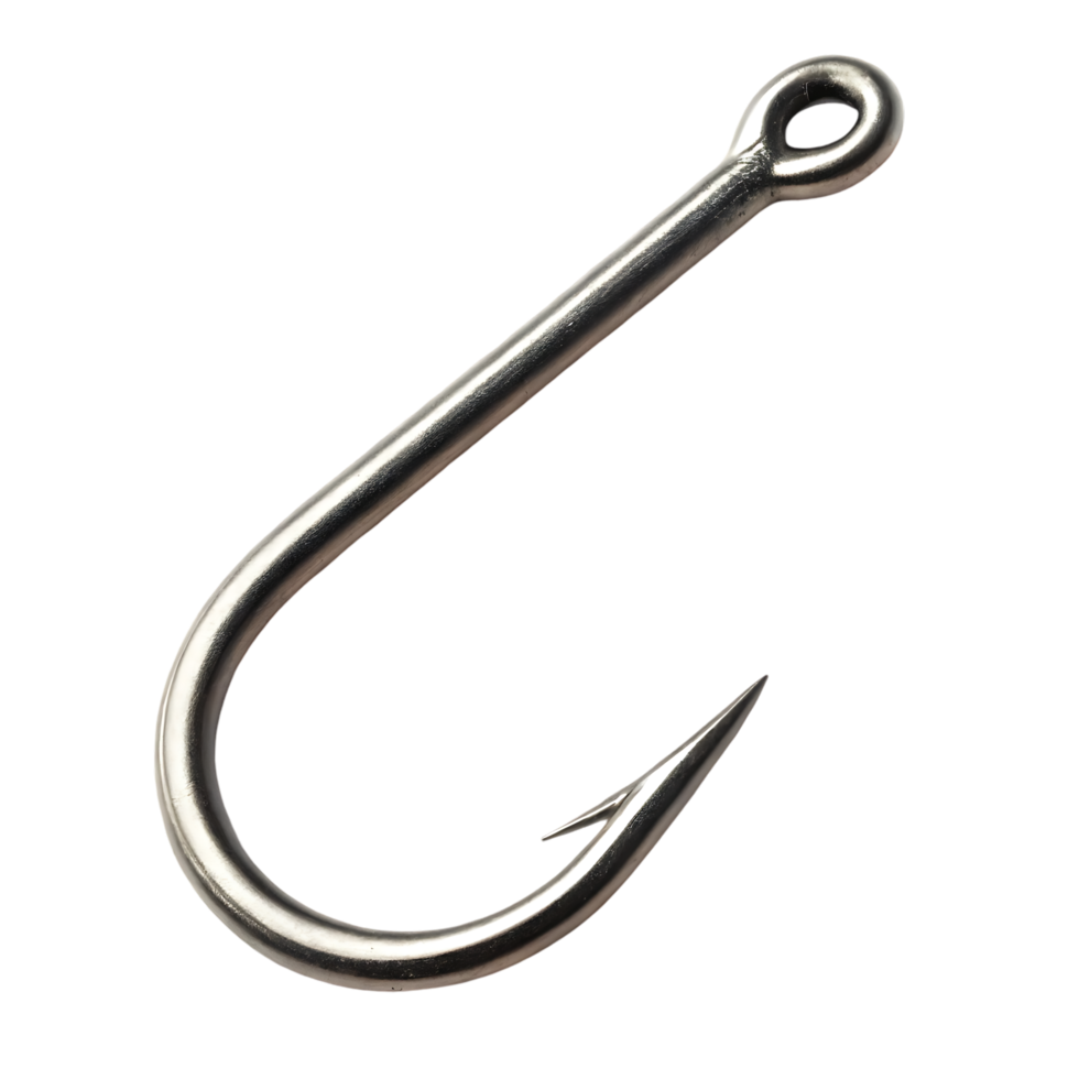 Close up of a sharp fishing hook. png