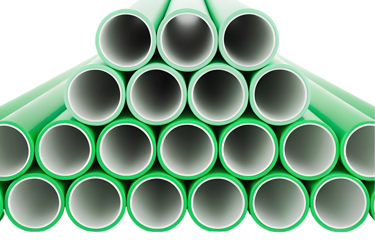 Stack of green pipes, industrial material. png