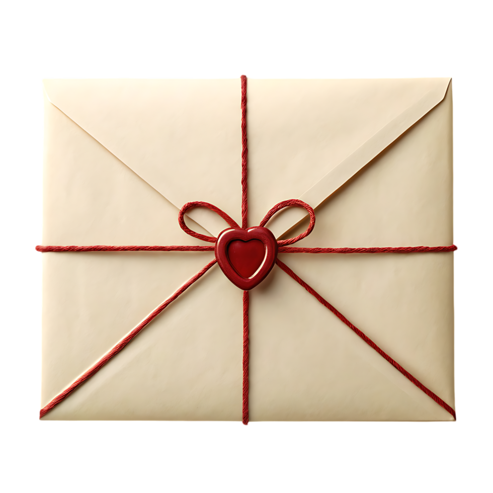 Cream envelope tied with red string and heart shaped seal. png