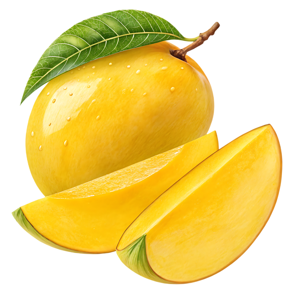 Ripe mango fruit with slices, isolated on white background png