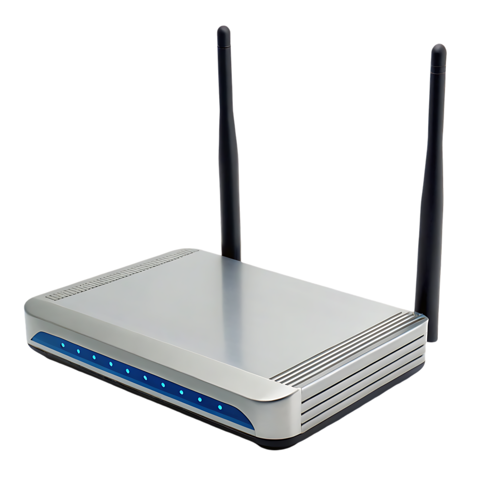 Modern wireless router with antennas. png