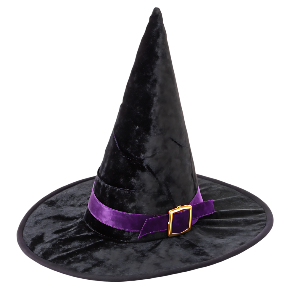 Black witch hat with purple ribbon and buckle png