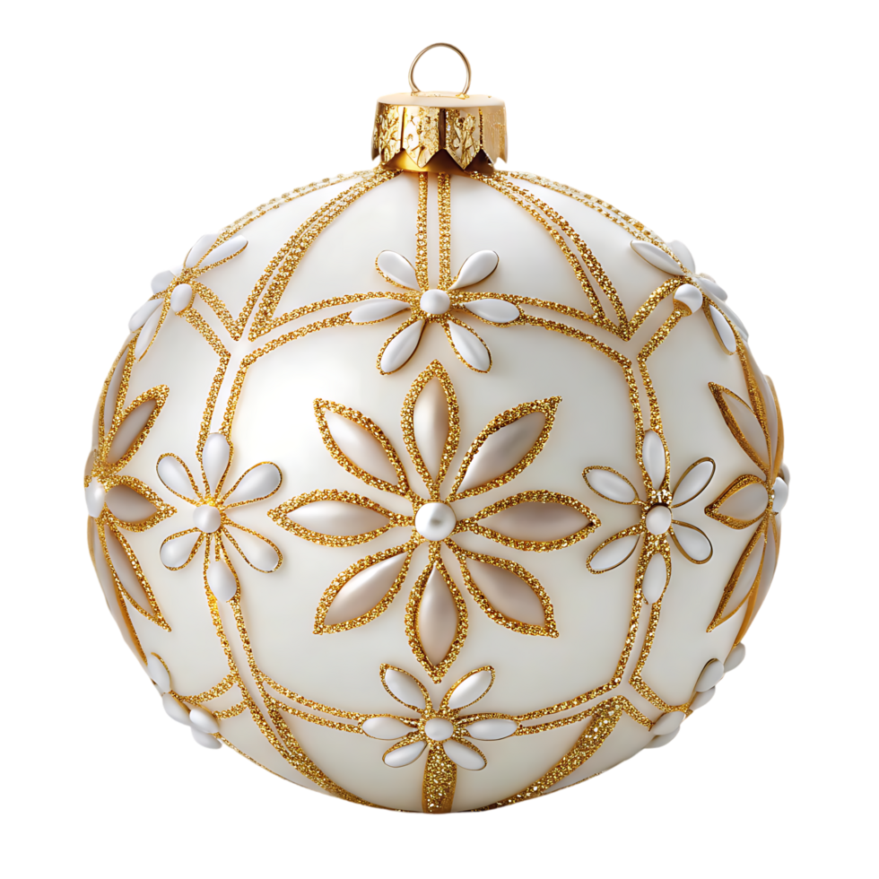 Elegant white and gold Christmas ornament png