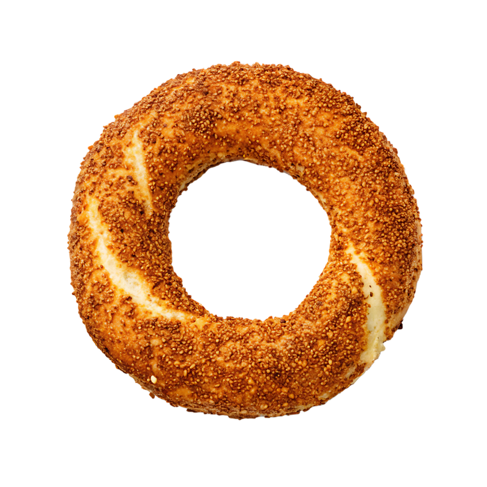 Close up of a delicious Turkish simit bread. png