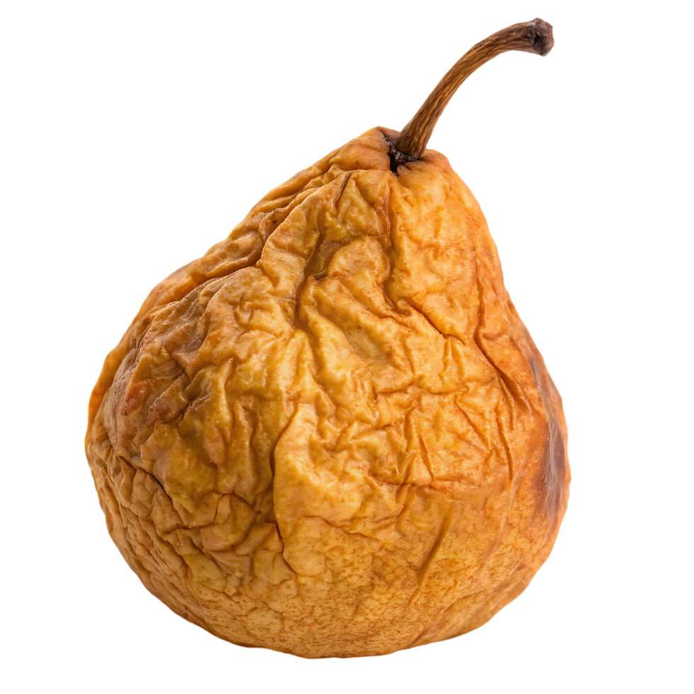 Close up of a dried, shriveled pear. png