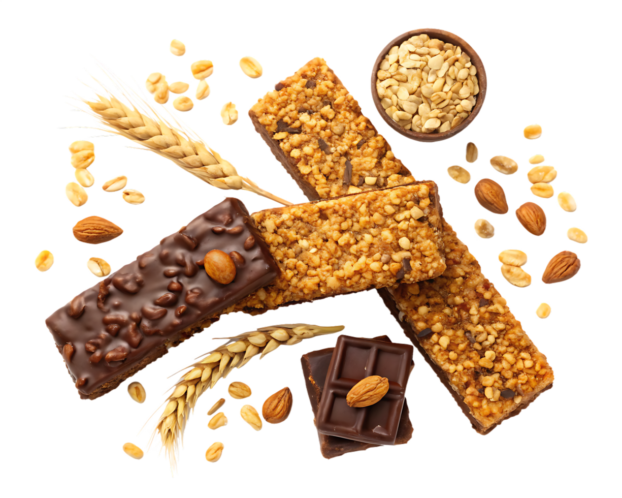 Delicious granola bars with chocolate and nuts. png