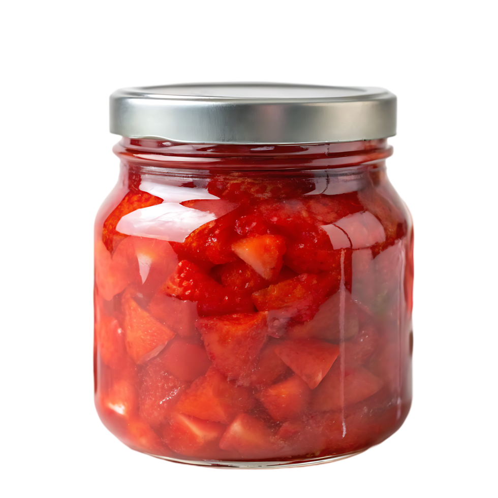 Homemade strawberry jam in a glass jar. Sweet, delicious, and perfect for breakfast. png