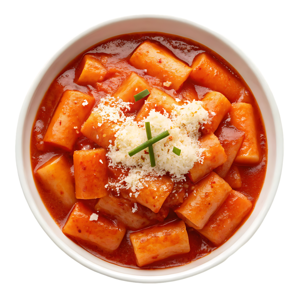 Delicious Korean Tteokbokki in tomato sauce png