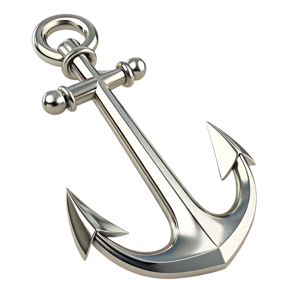 Shiny silver anchor, nautical symbol of hope and stability. png
