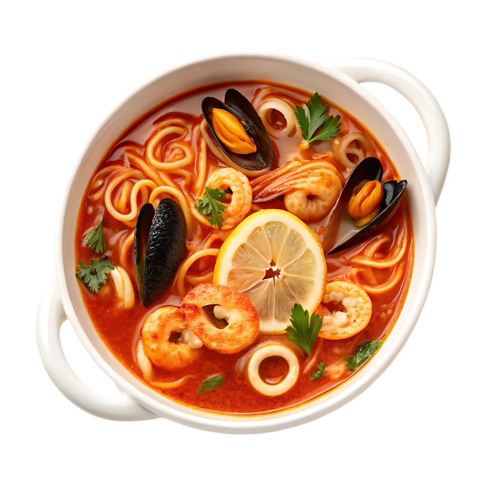Delicious seafood pasta in a bowl png