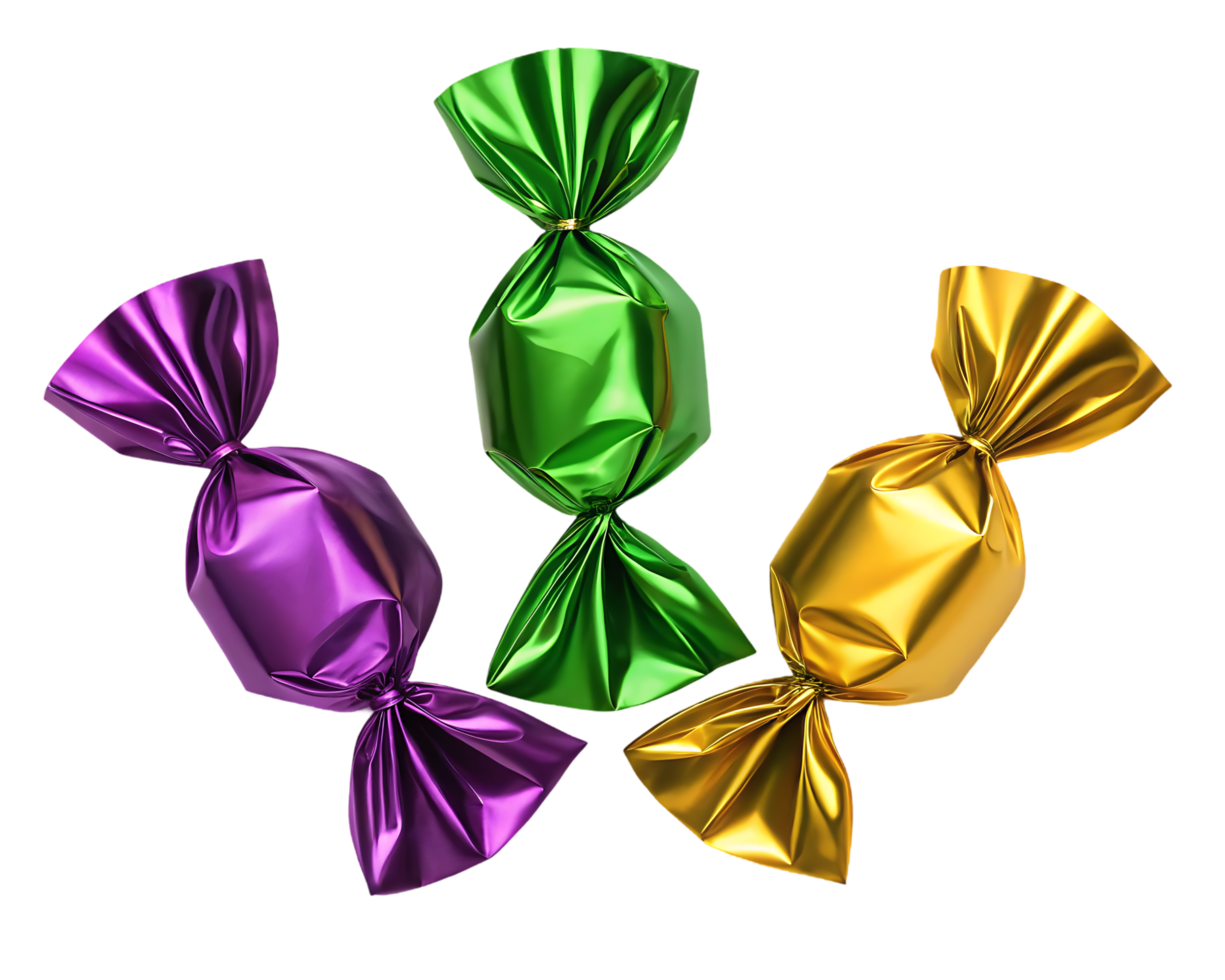 Three colorful wrapped candies. png