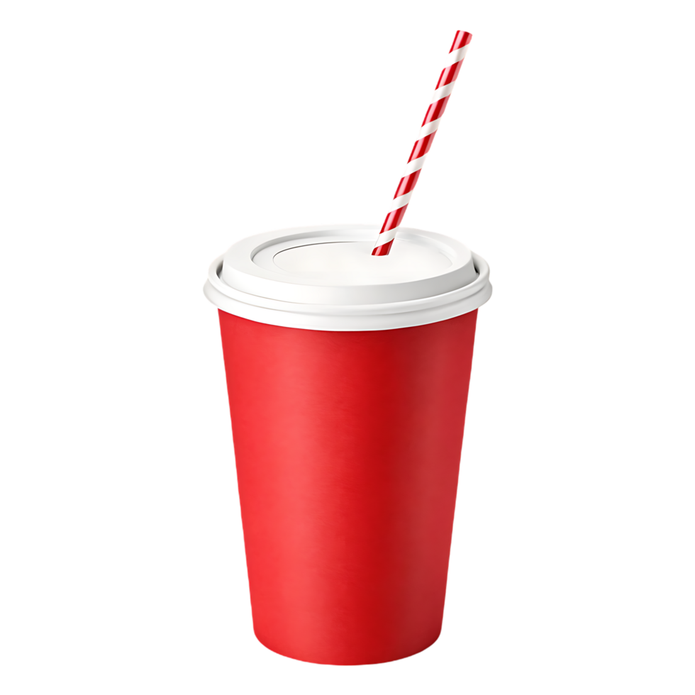 Red paper cup with a straw, isolated on white. png