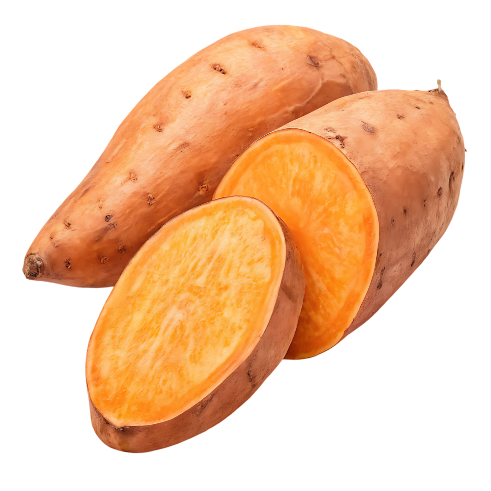 Fresh sweet potatoes, sliced and ready to cook. png