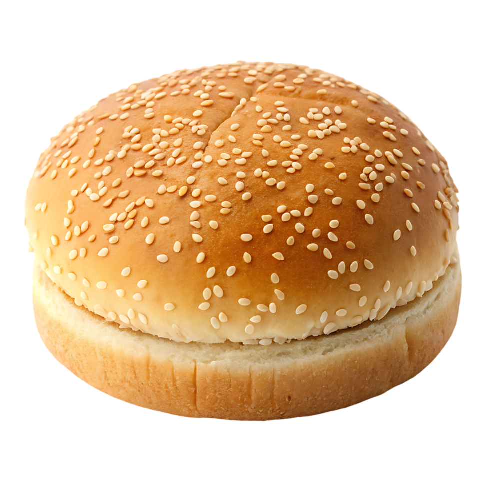 Close up of a delicious sesame seed burger bun. png