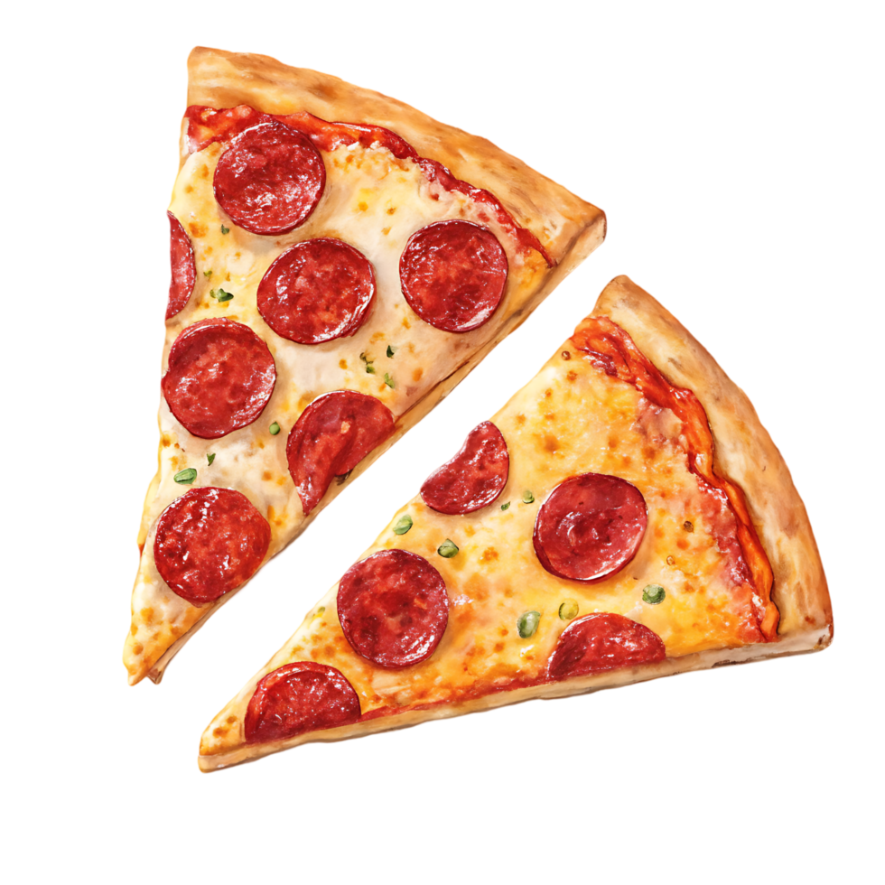 Two slices of pepperoni pizza, delicious and cheesy. png