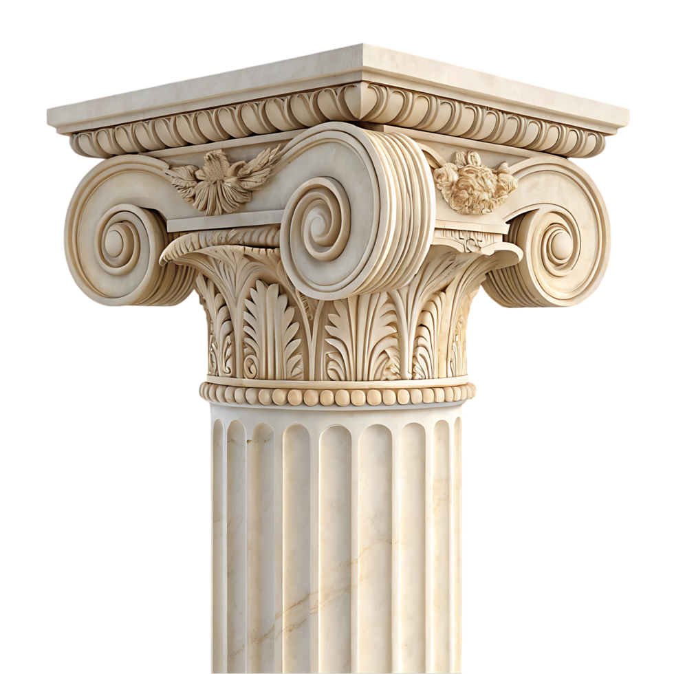 Ionic column capital detail. Classic architecture element. png