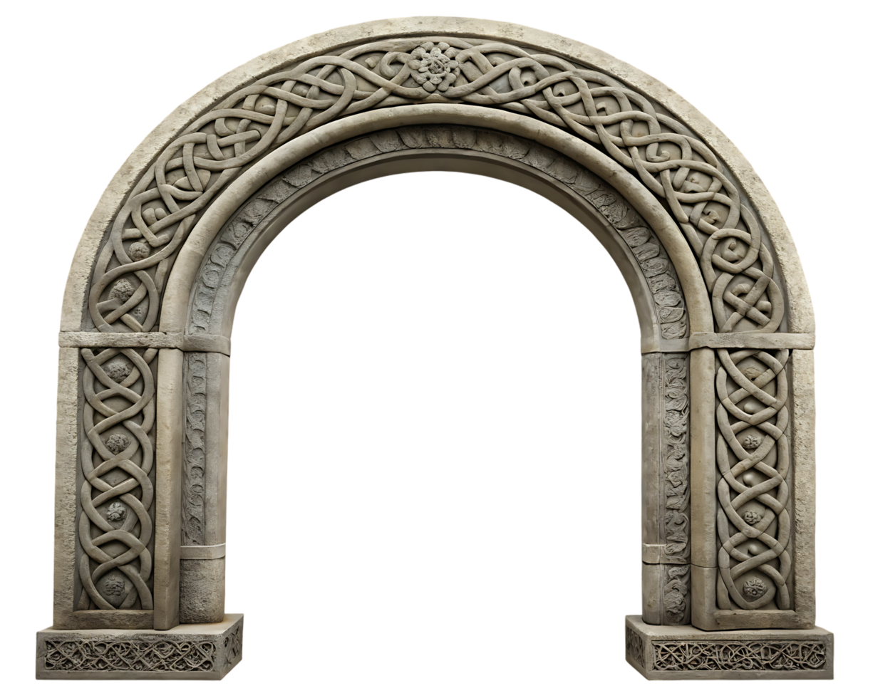 Ornate stone archway, Celtic knotwork design png