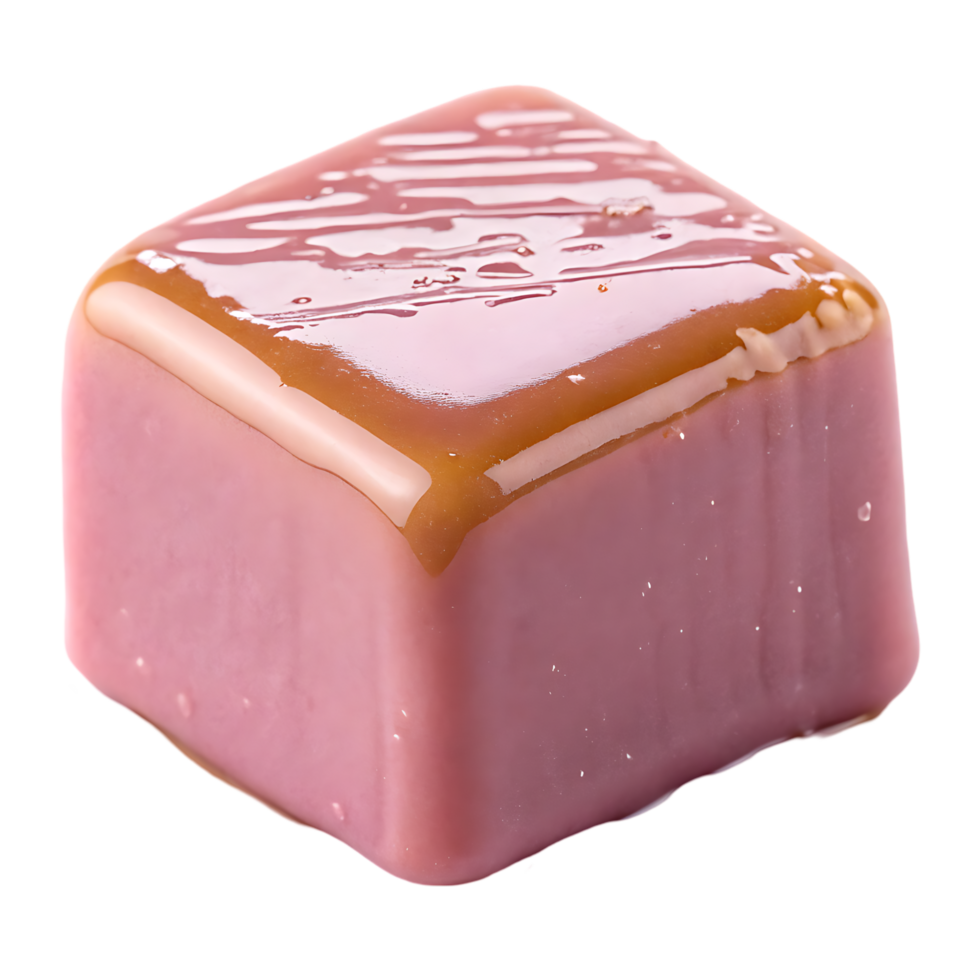 Close up of a single, delicious caramel candy. png