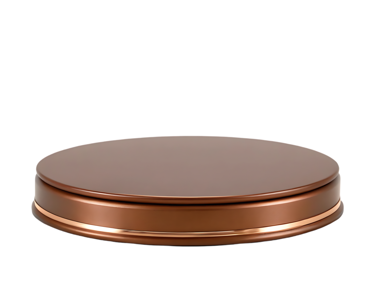 Copper rotating display stand, isolated on black background. png