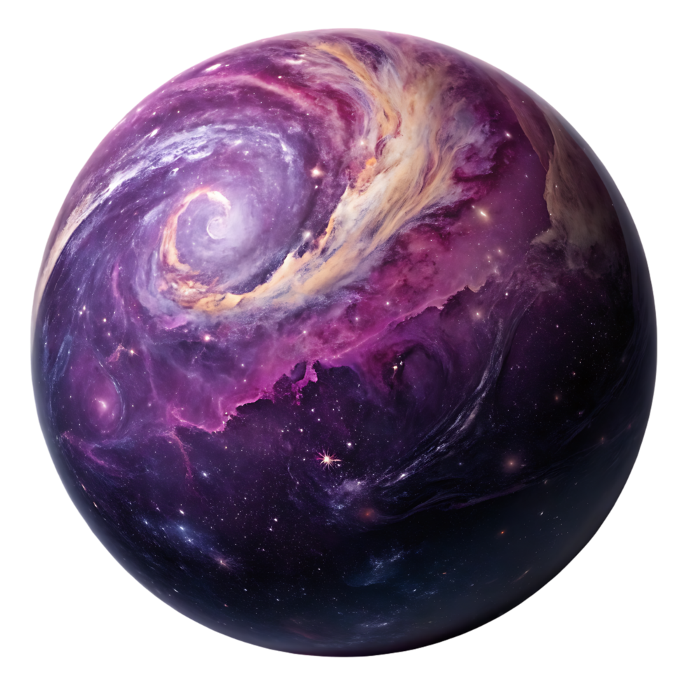 Purple and gold swirling nebula planet png